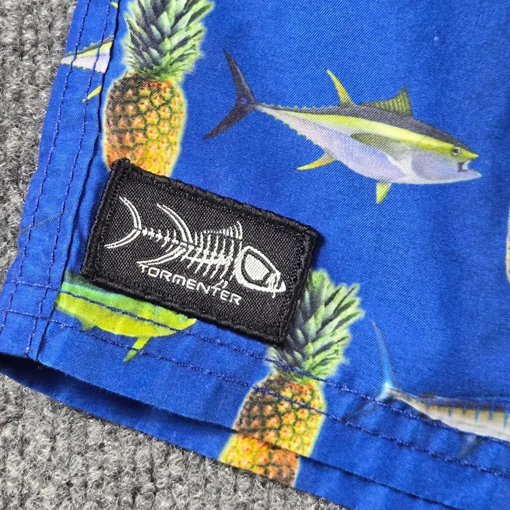 Tormenter Swim Trunks Mens Small Blue Pineapple Fish Board Shorts swim